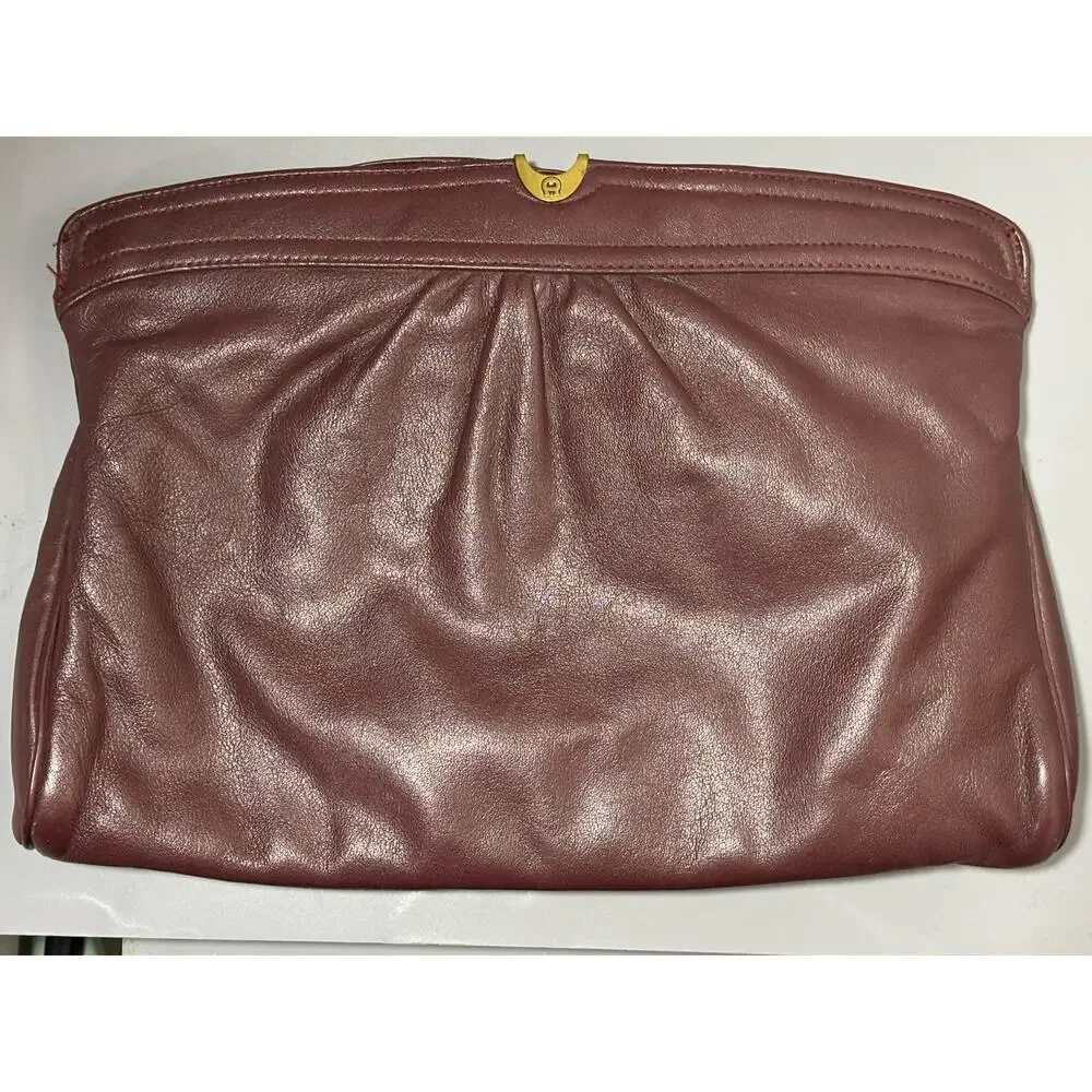 Etienne Aigner Vintage Classic Dark Burgundy Leather Flex-Frame Shoulder Bag